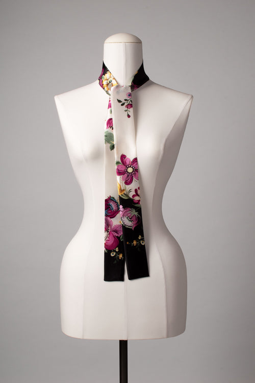 Minischal | Damenschal "Black n White n Flowers