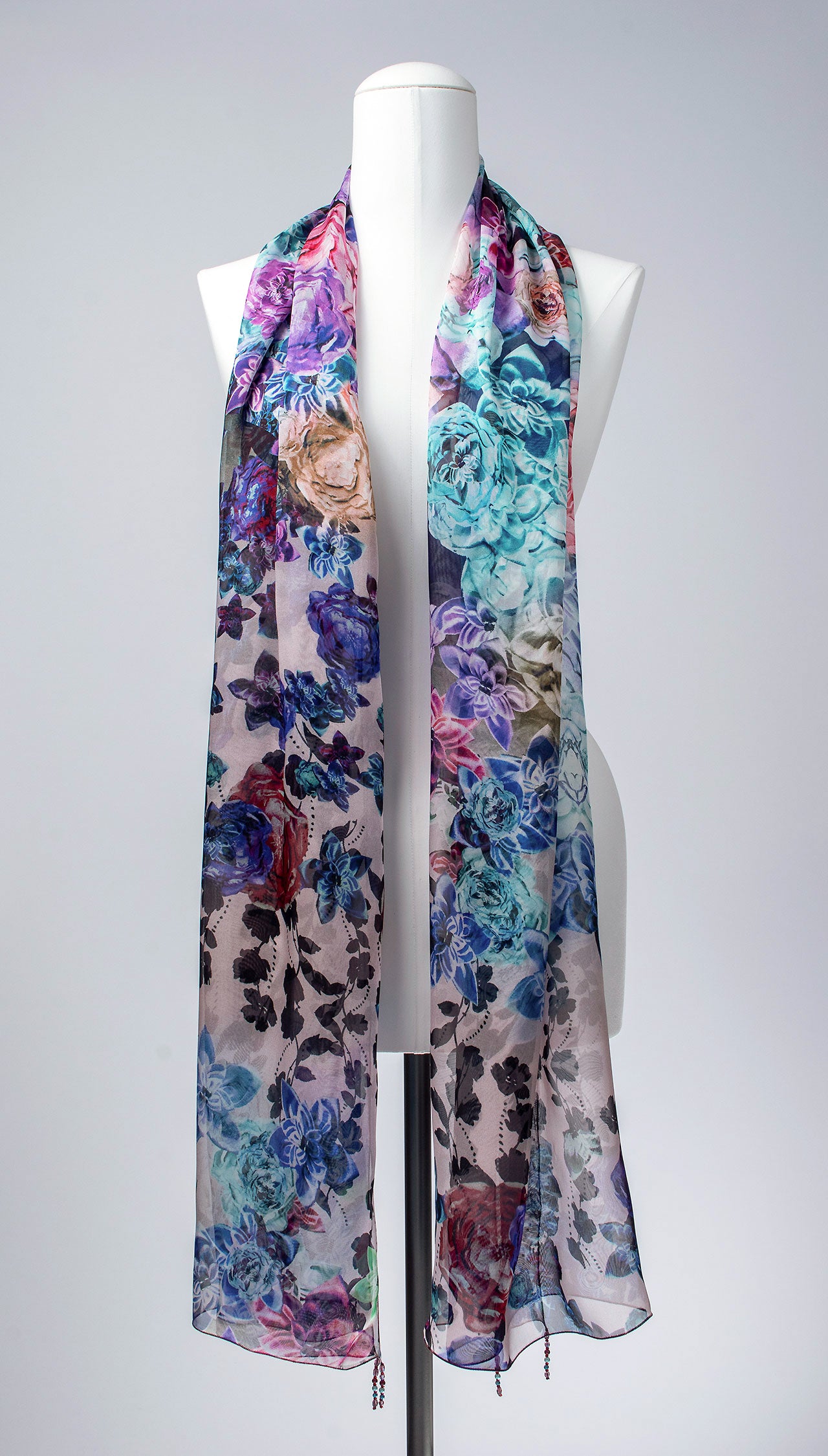 Seidenschal | Damenschal "Bluish Blossoms"