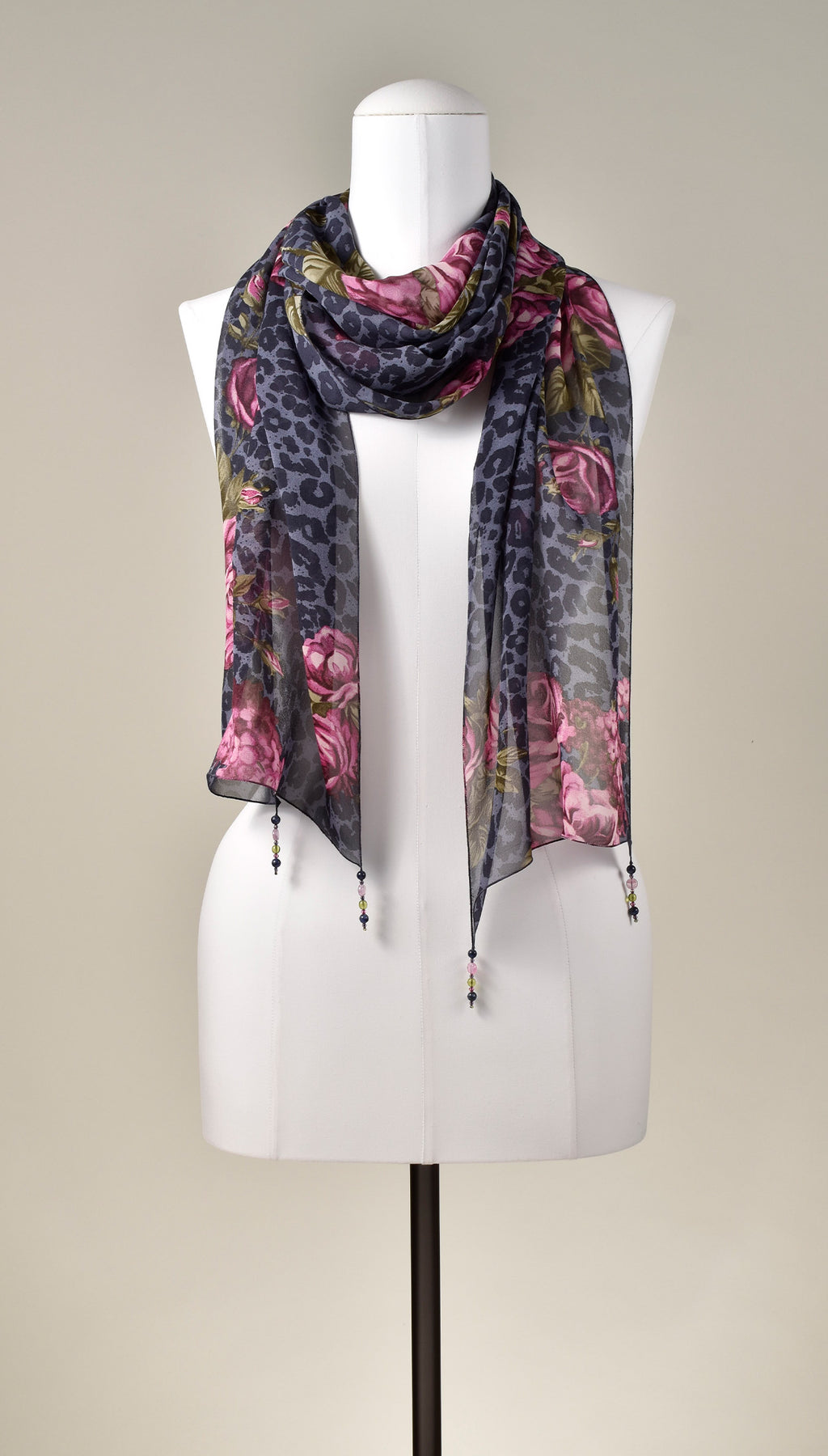 Seidenschal | Damenschal "Blue Leo and Roses"