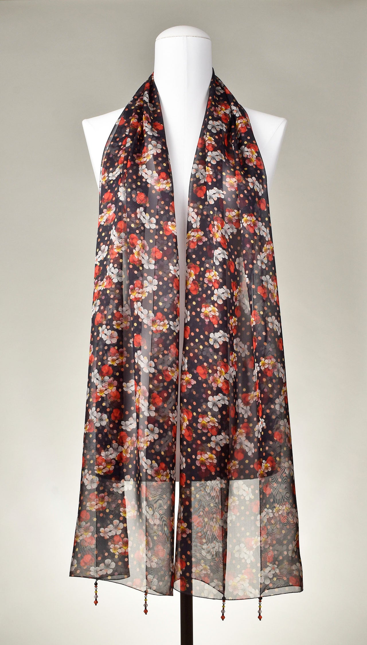 Seidenschal | Damenschal "Strawberries Blossoms & Dots"