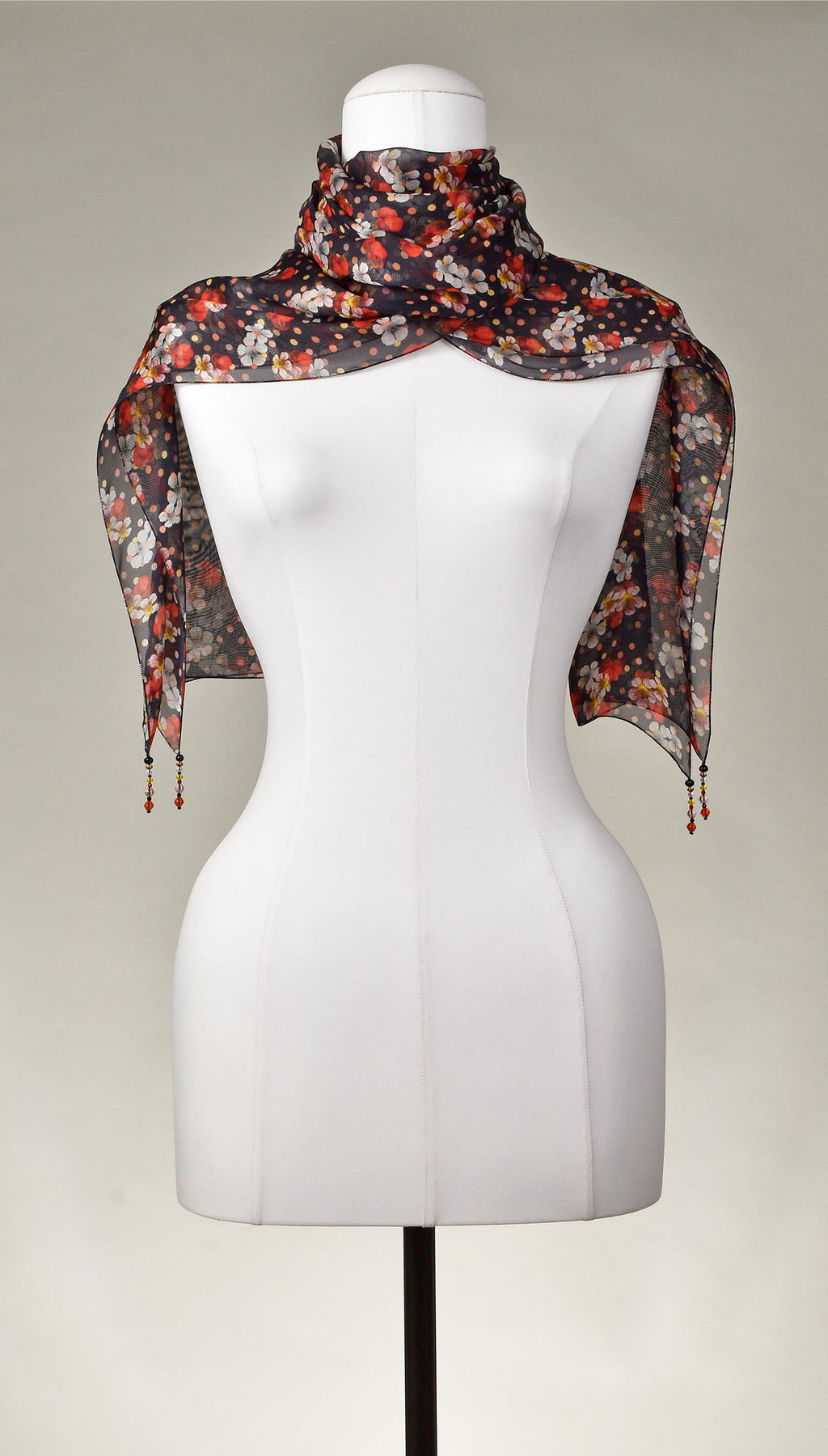 Seidenschal | Damenschal "Strawberries Blossoms & Dots"