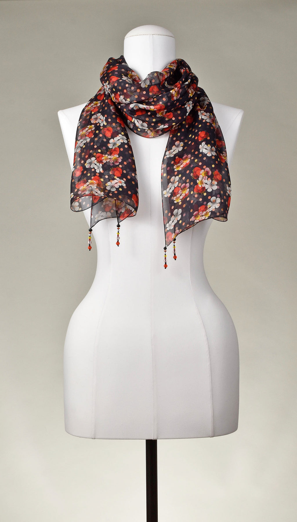 Seidenschal | Damenschal "Strawberries Blossoms & Dots"