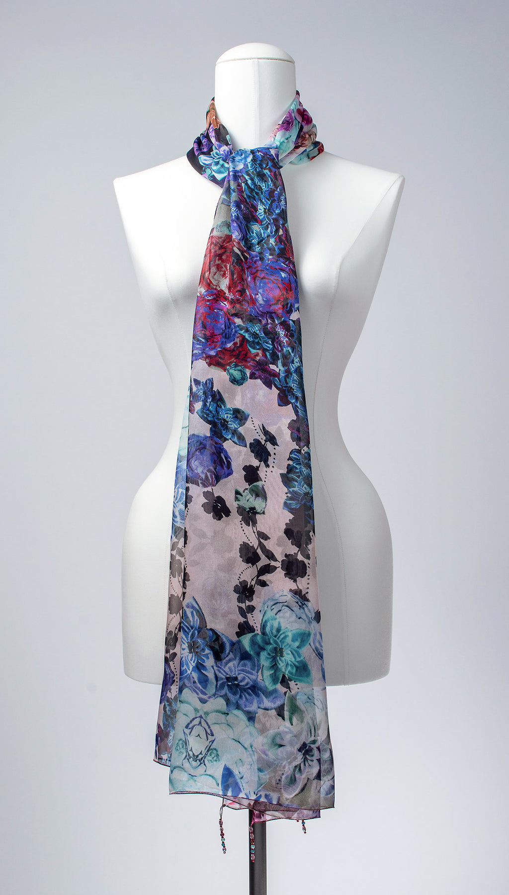 Seidenschal | Damenschal "Blueish Blossoms"