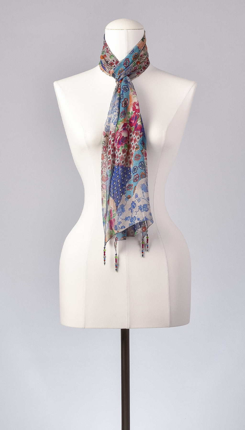 Seidenschal | Damenschal  "Patchwork Flowers Blue"