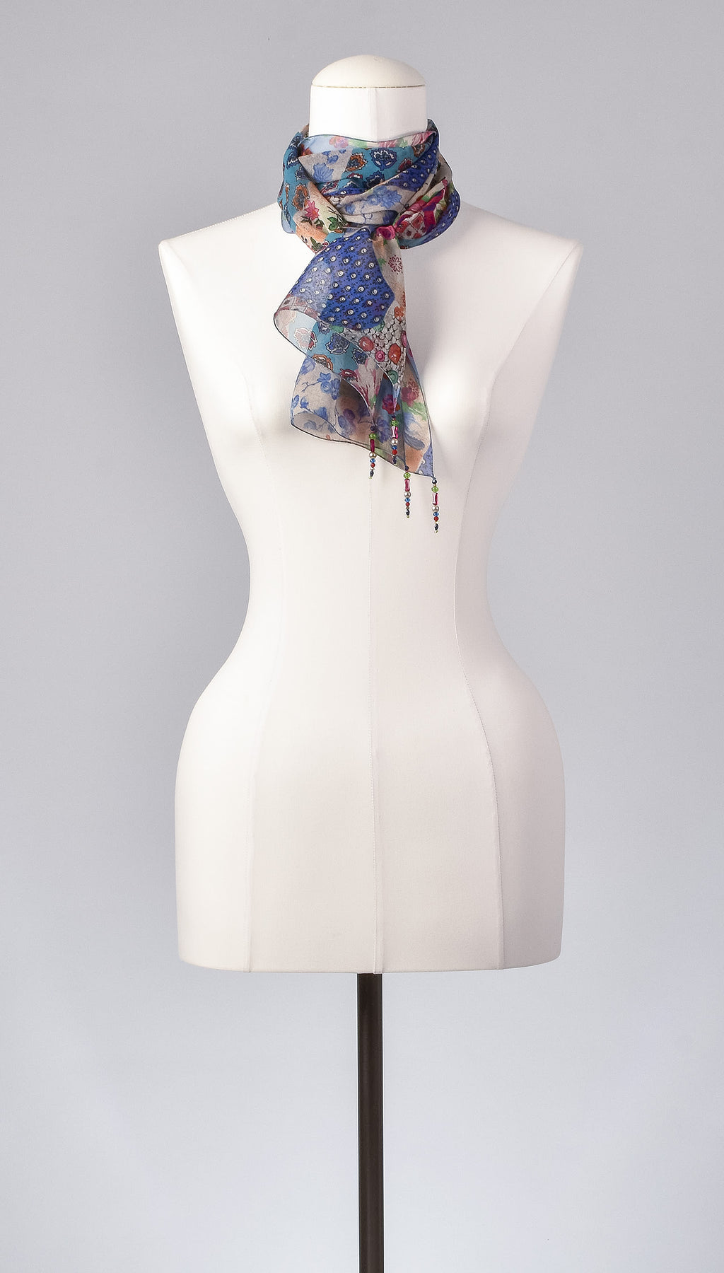 Seidenschal | Damenschal  "Patchwork Flowers Blue"