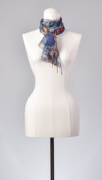 Seidenschal | Damenschal  "Patchwork Flowers Blue"