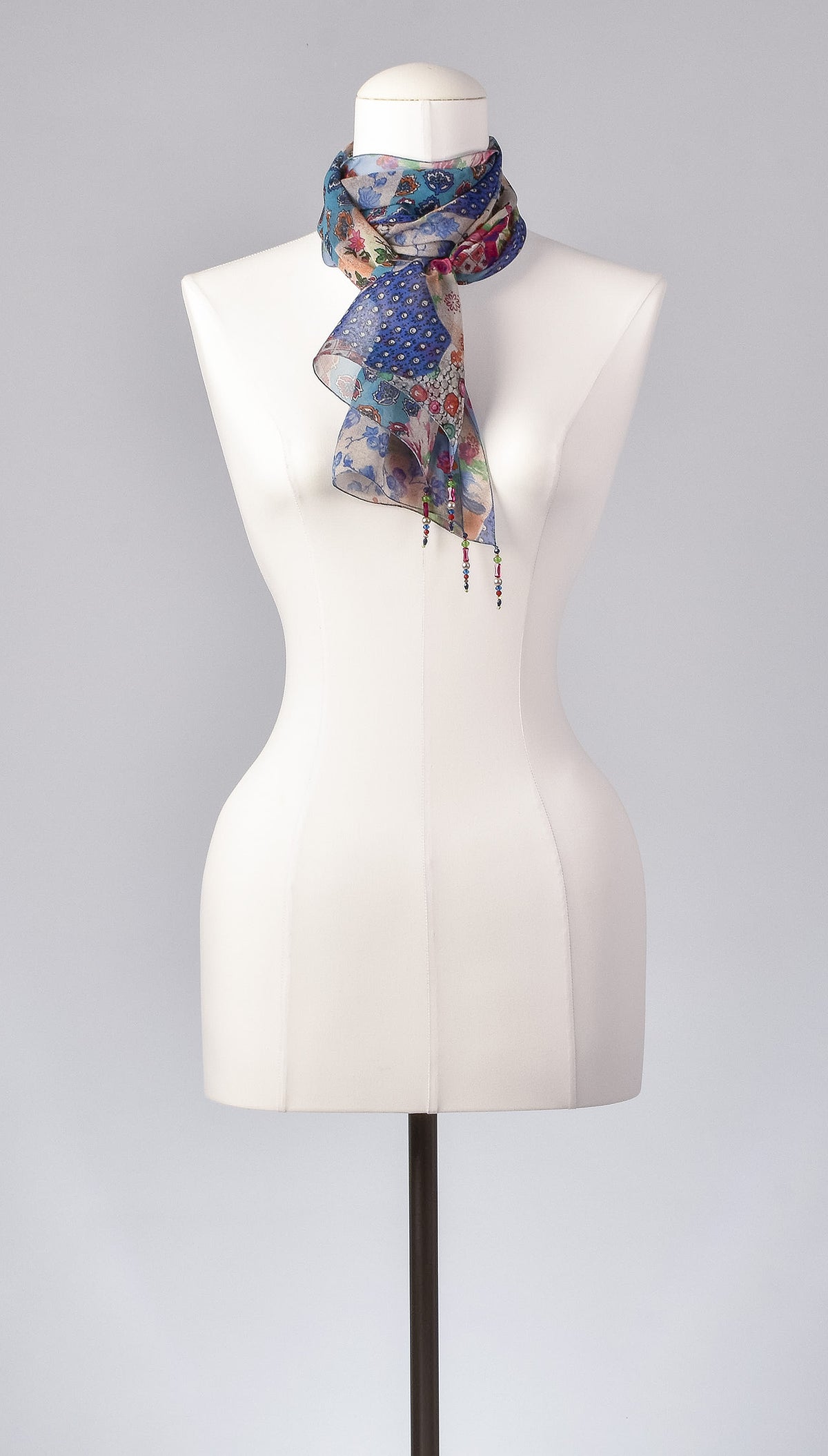 Seidenschal | Damenschal  "Patchwork Flowers Blue"