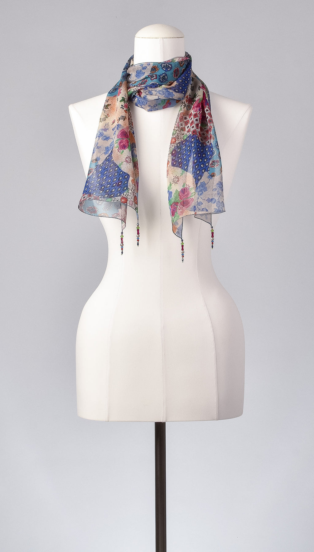 Seidenschal | Damenschal  "Patchwork Flowers Blue"