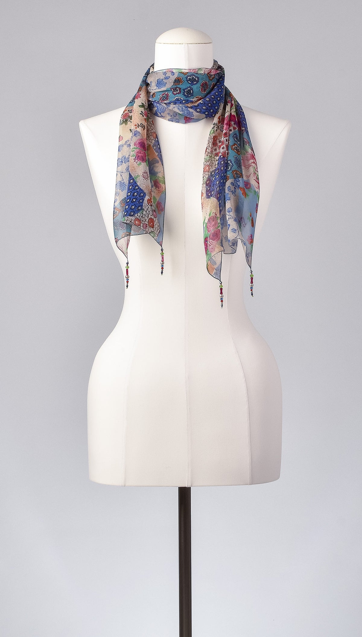 Seidenschal | Damenschal  "Patchwork Flowers Blue"