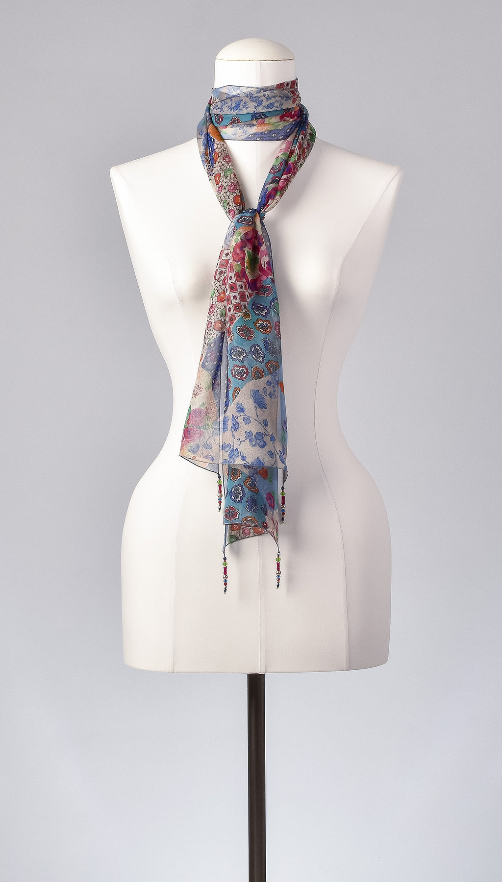 Seidenschal | Damenschal  "Patchwork Flowers Blue"