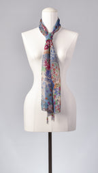 Seidenschal | Damenschal  "Patchwork Flowers Blue"