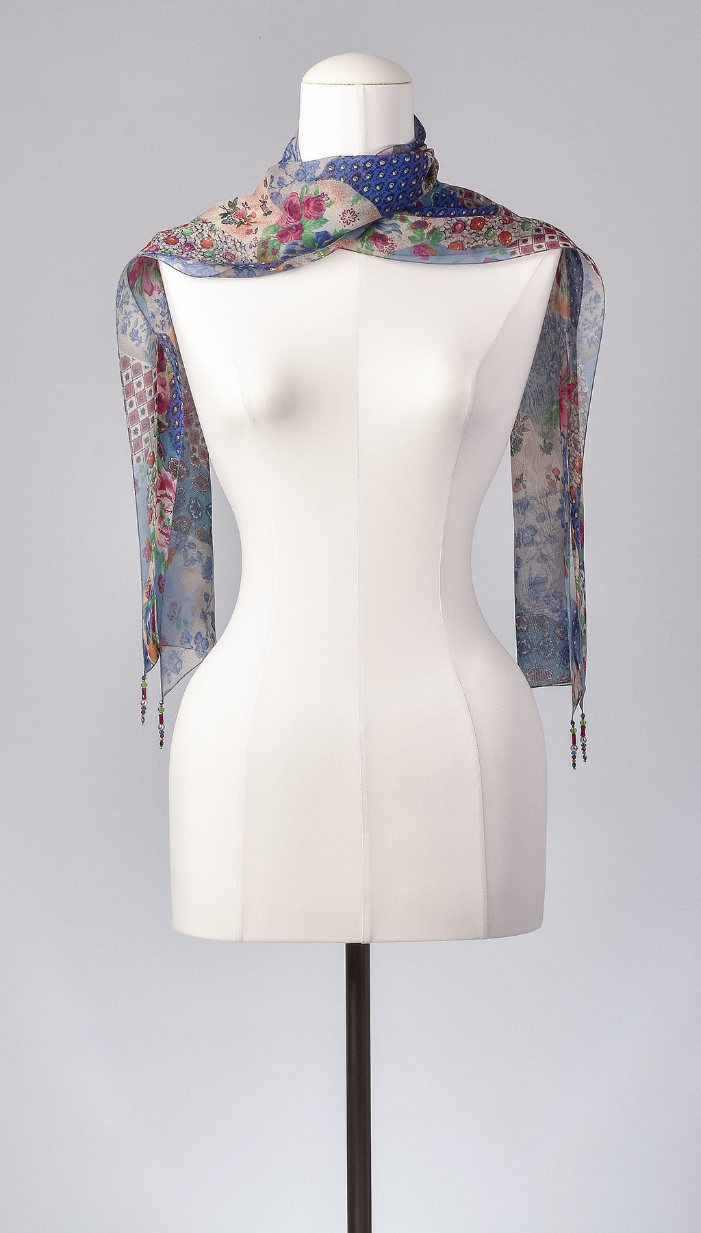 Seidenschal | Damenschal  "Patchwork Flowers Blue"