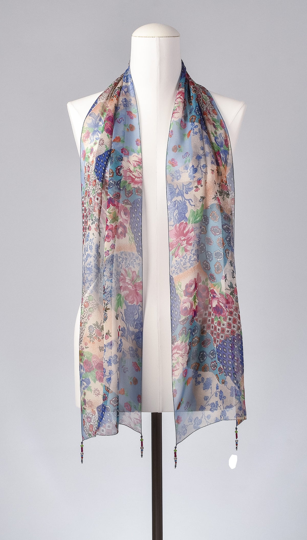 Seidenschal | Damenschal  "Patchwork Flowers Blue"