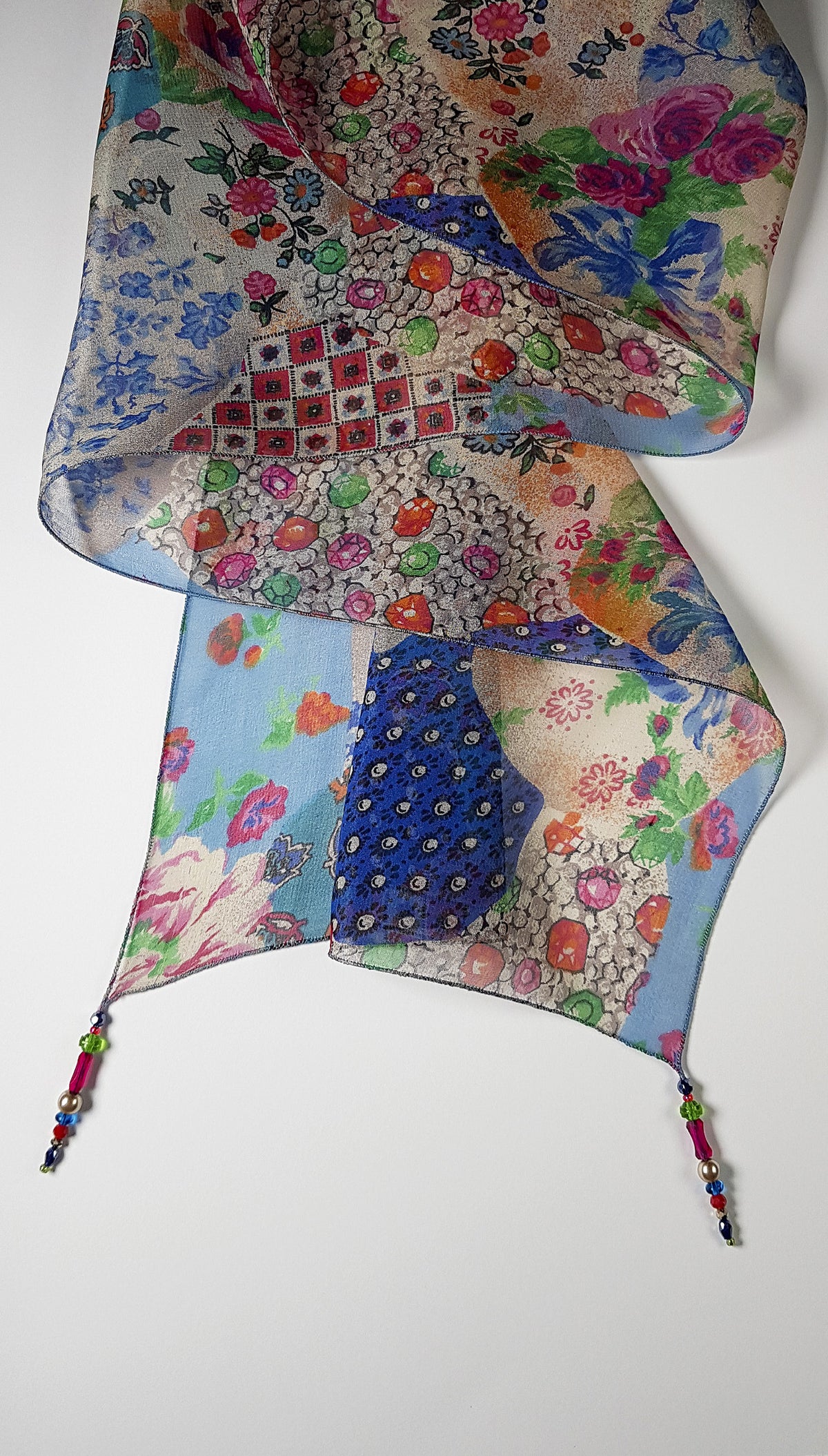 Seidenschal | Damenschal  "Patchwork Flowers Blue"