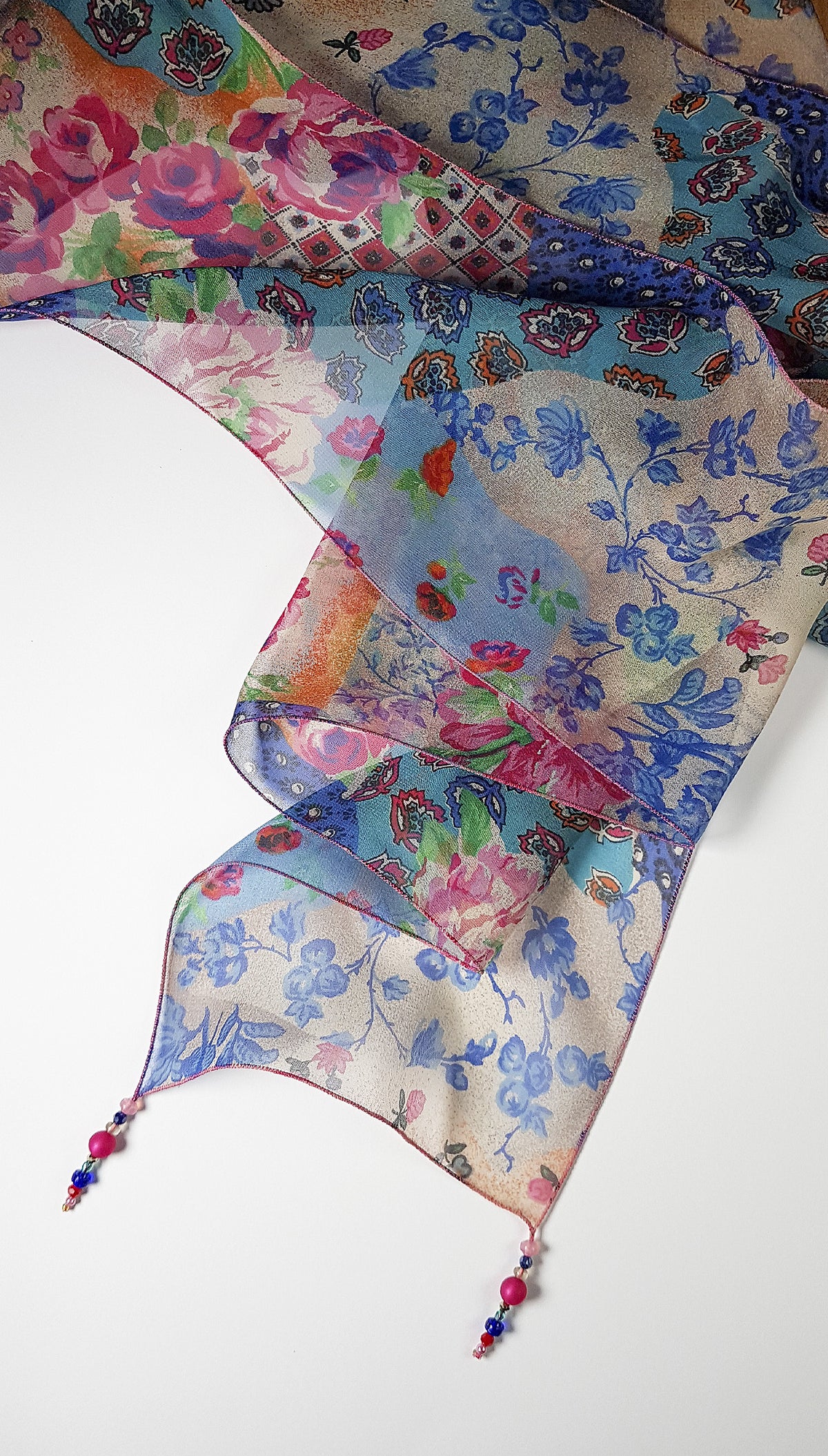 Seidenschal | Damenschal  "Patchwork Flowers Slim"